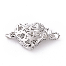 Honeyhandy Brass Box Clasps, Hollow Heart, Platinum, 16.5x10.5x5mm, Hole: 2.2mm