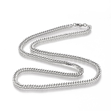 Honeyhandy 201 Stainless Steel Cuban Link Chain Necklaces, with Lobster Claw Clasps, Stainless Steel Color, 23.62 inch(60cm)