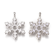 Honeyhandy Platinum Plated Alloy Pendants, with Enamel & Crystal Rhinestone, Snowflake, for Christmas, White, 21x15x1.8mm, Hole: 1.8mm