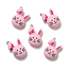 Honeyhandy Opaque Resin Pendants, with Platinum Tone Iron Loops, Rabbit, Pearl Pink, 25.5x16.5x8.5mm, Hole: 2mm