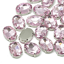 Honeyhandy Sew on Rhinestone, Multi-strand Links, Glass Rhinestone, with Brass Prong Settings, Garments Accessories, Faceted, Oval, Platinum, Light Rose, 14x10x6.5mm, Hole: 1mm