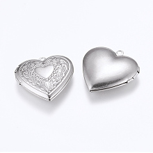 Honeyhandy Tarnish Resistant 304 Stainless Steel Locket Pendants, Photo Frame Charms for Necklaces, Heart, Stainless Steel Color, 29x29x6.5mm, Hole: 2mm, Inner Size: 16.5x21.5mm