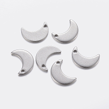 304 Stainless Steel Charms, Moon, Stainless Steel Color, 10x7x1mm, Hole: 1mm