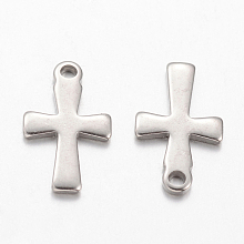 304 Stainless Steel Pendants, Cross, Stainless Steel Color, 12x7x1mm, Hole: 1mm