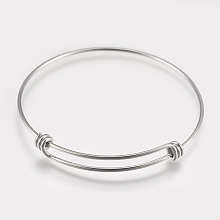 Honeyhandy 304 Stainless Steel Expandable Bangles, Stainless Steel Color, Inner Diameter: 2-1/2 inch(6.2~6.6cm), 1.5mm wide