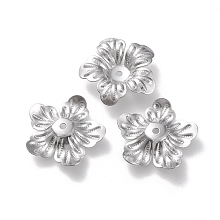 Honeyhandy 304 Stainless Steel Bead Caps, 5-Petal, Flower, Stainless Steel Color, 20x20x4mm, Hole: 1.5mm