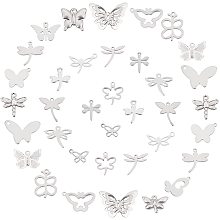 SUNNYCLUE 1 Box 40Pcs 20 Styles Dragonfly Charms Bulk Butterfly Pendants Flying Animal Insect Stainless Steel Charm for DIY Jewelry Making Bracelets Necklaces Crafts Supplies, Silver