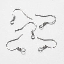 Honeyhandy 316 Surgical Stainless Steel French Earring Hooks, with Horizontal Loop, Flat Earring Hooks, Stainless Steel Color, 17x18x1.5mm, Hole: 2mm, Pin: 0.6mm