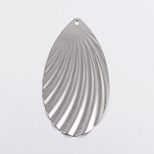 Honeyhandy 304 Stainless Steel Pendants, Textured, teardrop, with Wavy Pattern, Stainless Steel Color, 45x24.5x1mm, Hole: 1.2mm