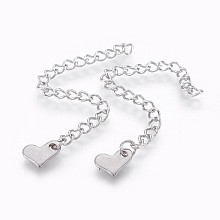 Honeyhandy 304 Stainless Steel Chain Extender, Heart, Stainless Steel Color, 70x3mm, Heart: 6.5x9x1mm.