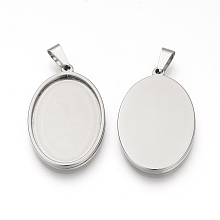 Honeyhandy 304 Stainless Steel Pendant Cabochon Settings, Oval, Stainless Steel Color, Tray: 35x25mm, 40x27.5x2.5mm, Hole: 8x4mm