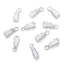 Honeyhandy Brass Clear Cubic Zirconia Charms, Long-Lasting Plated, Trapezoid, Platinum, 11x3.5x3mm, Hole: 2mm