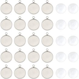 UNICRAFTALE 50 Sets 12mm Round Pendants Bezel Blank Tray Pendant Stainless Steel Pendant Cabochon Settings and Clear Glass Cabochon for Necklaces Jewelry Making, Stainless Steel Color