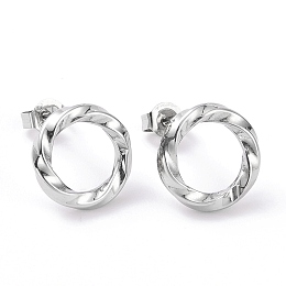 Honeyhandy 304 Stainless Steel Wave Ring Stud Earrings for Women, Stainless Steel Color, 13mm, Pin: 0.8mm