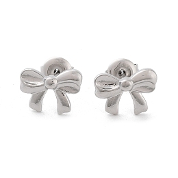 Honeyhandy Non-Tarnish 304 Stainless Steel Stud Earrings, Bowknot, Stainless Steel Color, 9x12mm