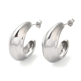 Honeyhandy 304 Stainless Steel Round Earrings, Half Hoop Earrings, Stainless Steel Color, 31.5x15.5mm