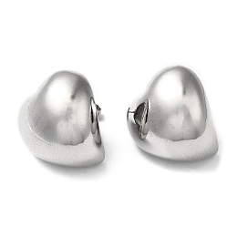 Honeyhandy Rack Plating Brass Heart Stud Earrings, Platinum, 18.5x19mm