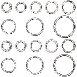 PandaHall Elite 16pcs 8 Sizes Spring O Ring, Silver Trigger Round Snap Buckle 17~61mm Alloy Trigger Round Snap Buckle Spring Keyring Buckle Snap Hooks O Rings Buckles for DIY Keychains Bag Purse Handbag