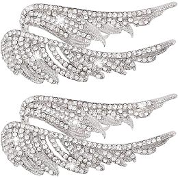 CHGCRAFT 2Pcs Angel Wings Brooches Pin Crystal Rhinestone Wing Alloy Brooches Collar Lapel Pins Sweater Shawl Coat Breastpin Accessories for Wedding Party Jewelry, Platinum