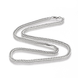 Honeyhandy 201 Stainless Steel Cuban Link Chain Necklaces, with Lobster Claw Clasps, Stainless Steel Color, 23.62 inch(60cm)