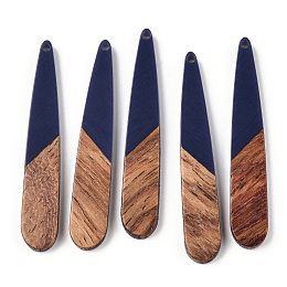 Honeyhandy Resin & Walnut Wood Pendants, Teardrop, Marine Blue, 44x7.5x3mm, Hole: 1.2mm