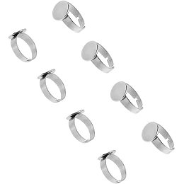 Pandahall Elite 50pcs Stainless Steel Adjustable Finger Rings Components Flat Round Ring Pad Ring Base Findings for Ring Making 17mm, Tray 12mm