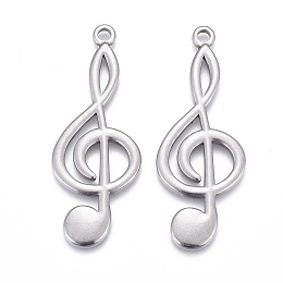 Honeyhandy 304 Stainless Steel Pendants, Laser Cut, Musical Note, Stainless Steel Color, 44x17x1.5mm, Hole: 2mm