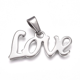 Honeyhandy 2Pcs 304 Stainless Steel Pendants, Word Love, Stainless Steel Color, 16x34.5x1.5mm, Hole: 10x4.5mm