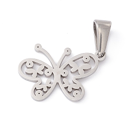 Honeyhandy 304 Stainless Steel Pendants, Laser Cut, Hollow, Butterfly Charms, Stainless Steel Color, 19.5x16x1mm, Hole: 2.5x4.5mm