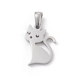 Honeyhandy 304 Stainless Steel Pendants, Laser Cut, Cat Charms, Stainless Steel Color, 16.5x12x1mm, Hole: 2.5x4.5mm