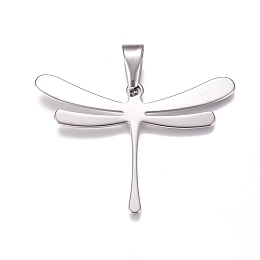 Honeyhandy 304 Stainless Steel Pendants, Dragonfly, Stainless Steel Color, 32x45x1mm, Hole: 10x4.5mm