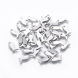 Honeyhandy 201 Stainless Steel Charms, Fish, Stainless Steel Color, 12x6x1mm, Hole: 1mm