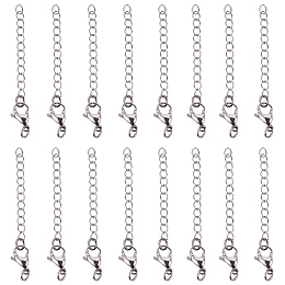 PandaHall Elite 20 Pieces 304 Stainless Steel Necklace Bracelet Extender Chain Set with Lobster Claw Clasps Length 2.28 Inch for Jewelry Making