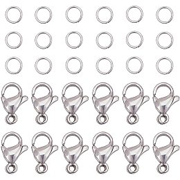 PandaHall Elite 300 pcs 5mm 20 Gauge 304 Stainless Steel Jump Rings with 100pcs Lobster Claw Clasps for Earring Bracelet Necklace Pendants Jewelry DIY Craft Making, Stainless Steel Color