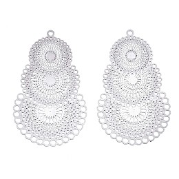 Honeyhandy 304 Stainless Steel Filigree Pendants, Etched Metal Embellishments, Kaleidoscope Pattern, Stainless Steel Color, 40x24.5x0.3mm, Hole: 1.2mm