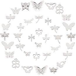 SUNNYCLUE 1 Box 40Pcs 20 Styles Dragonfly Charms Bulk Butterfly Pendants Flying Animal Insect Stainless Steel Charm for DIY Jewelry Making Bracelets Necklaces Crafts Supplies, Silver