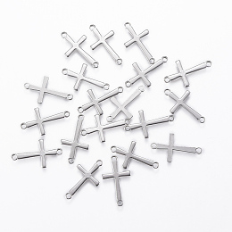 Honeyhandy 20Pcs 201 Stainless Steel Connector Charms, Religionm, Cross, Stainless Steel Color, 17x9.5x0.8mm, Hole: 1.2mm