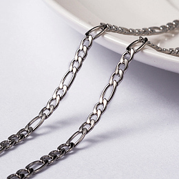 Honeyhandy 304 Stainless Steel Figaro Chains, Unwelded, Stainless Steel Color, 4x3x0.8mm & 6.5x3x0.8mm