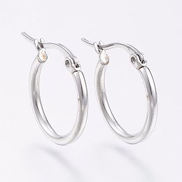 Honeyhandy 304 Stainless Steel Hoop Earrings, Hypoallergenic Earrings, Stainless Steel Color, 12 Gauge, 24~26x2mm, Pin: 0.7x1mm