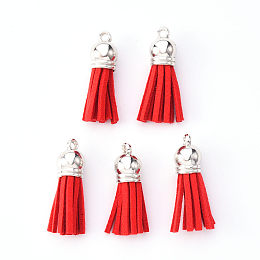 Honeyhandy Faux Suede Tassel Pendant Decorations, with CCB Plastic Cord Ends, Platinum, 33~35x10mm, Hole: 2.5mm