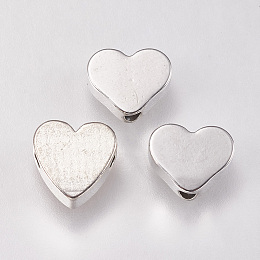 Honeyhandy Brass Beads, Heart, Platinum, 6.5x8x2.5mm, Hole: 1.5mm