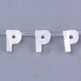 Honeyhandy Sea Shell Beads, Top Drilled Beads, Letter, Letter.P, 10x7x3mm, Hole: 0.8mm