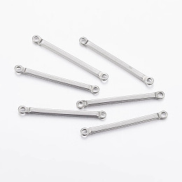 Honeyhandy 304 Stainless Steel Bar Links connectors, Rectangle, Stainless Steel Color, 26x2.5x1.5mm, Hole: 1.5mm