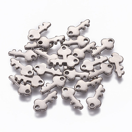 Honeyhandy 201 Stainless Steel Charms, Key, Stainless Steel Color, 13x6x1.5mm, Hole: 1.5mm