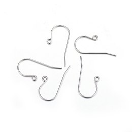 Honeyhandy 316L Titanium Steel Earring Hooks, Ear Wire, with Horizontal Loop, Stainless Steel Color, 16x27x0.8mm, Hole: 2mm, Pin: 0.8mm