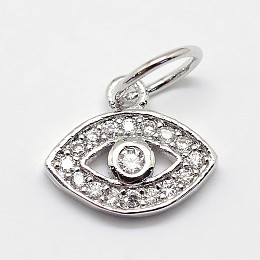 Honeyhandy CZ Brass Micro Pave Cubic Zirconia Evil Eye Charms, Platinum, 9x11x2mm, Jump Ring: 5x0.8mm