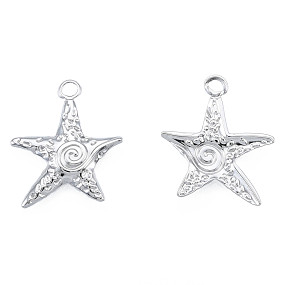 Honeyhandy 201 Stainless Steel Pendants, Starfish, Stainless Steel Color, 23x20x2.5mm, Hole: 2mm