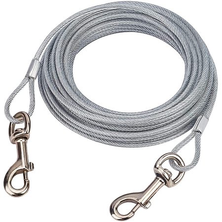 AHANDMAKER Cable Tie Out for Dogs, 32 Feet Tie Out Cable Dog Leash Dog Training Lead Steel Wire Rope, Great for Yard, Camping, and Outdoors(Silver)