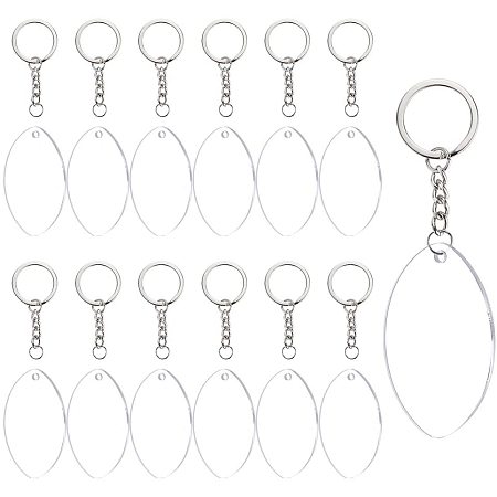 BENECREAT 15PCS Acrylic Keyring Blanks 2.5x1.5 Inch Oval Shape Acrylic Clear Keychain Blanks with 20PCS Jump Rings, 1PC Storage Box for DIY Projects and Crafts