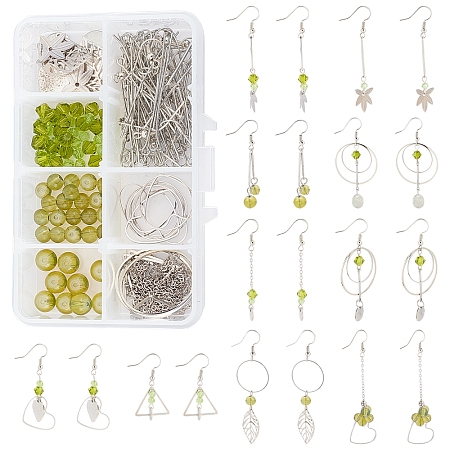 SUNNYCLUE 169Pieces DIY Green Themed Earring Making Kits, Including Glass Faceted Beads, Iron & Alloy Pendants, Brass Filigree Pendants & Cable Chains & Earring Hooks, Platinum